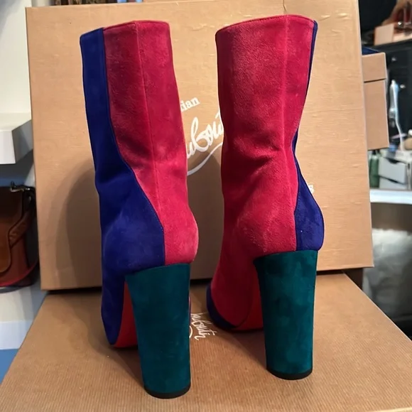 Louboutin Botty Doubke 100 veau velours azulejo 38 Barbie boots - Picture 6 of 11